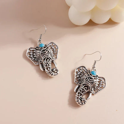 Vintage Silver Boho Elephant Tomettes Earrings