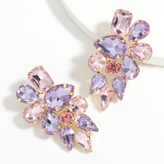 18-carat gold-plated precious leaf-shaped earrings with colored stones