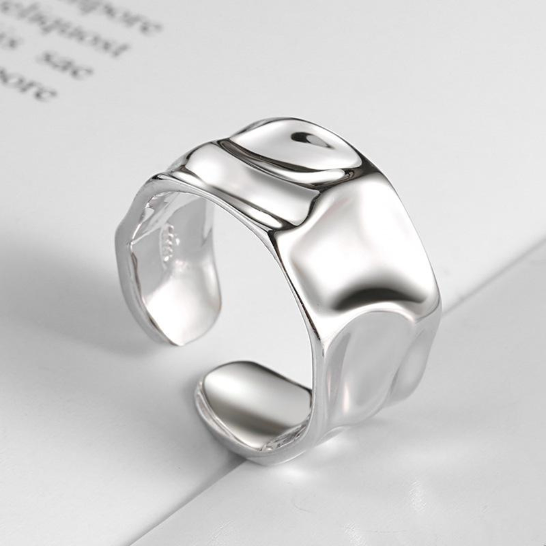 Asymmetrical wide 925 silver ring