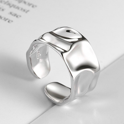 Asymmetrical wide 925 silver ring