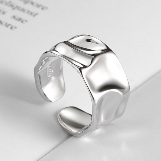 Asymmetrical wide 925 silver ring