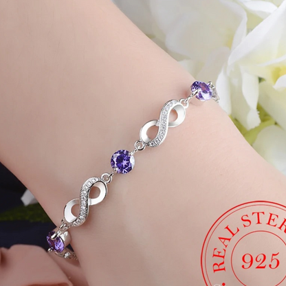 925 silver infinity bracelet with beautiful colored zircon stones