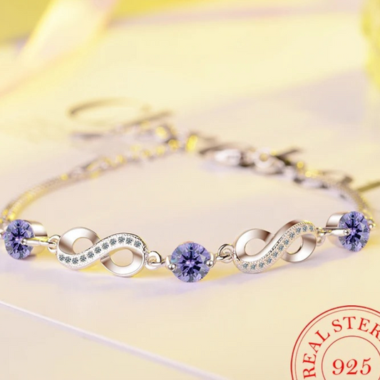 925 silver infinity bracelet with beautiful colored zircon stones