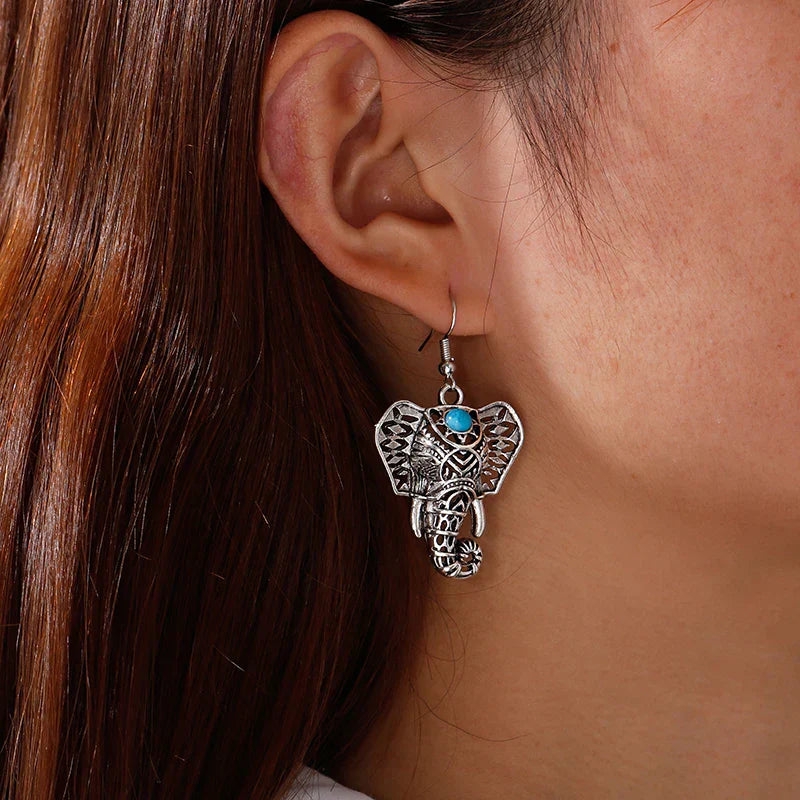 Vintage Silver Boho Elephant Tomettes Earrings
