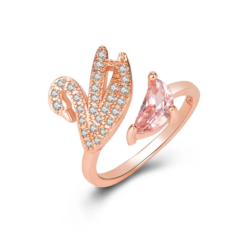 Swan Crystal Ring - Rose Gold Adjustable