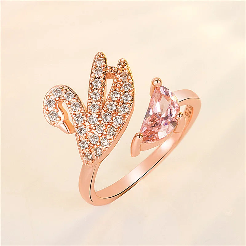 Swan Crystal Ring - Rose Gold Adjustable