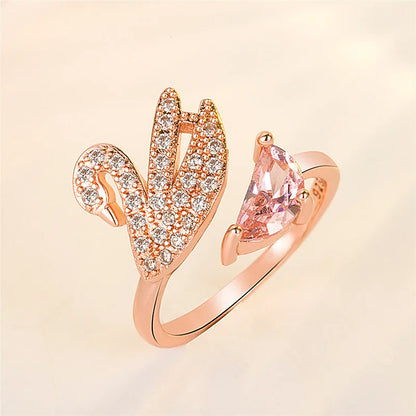 Swan Crystal Ring - Rose Gold Adjustable