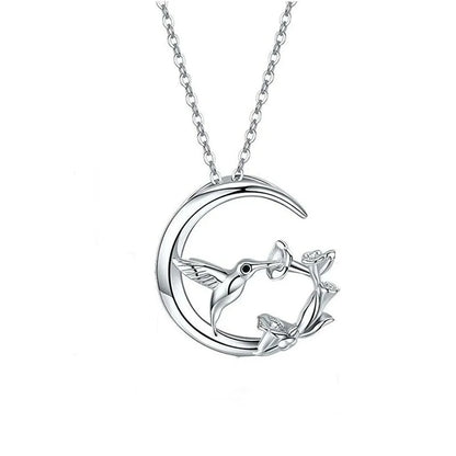 Vintage Silver Moon Bird Pendant Necklace