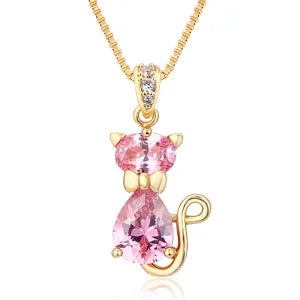 Cat Crystal Pendant Necklace