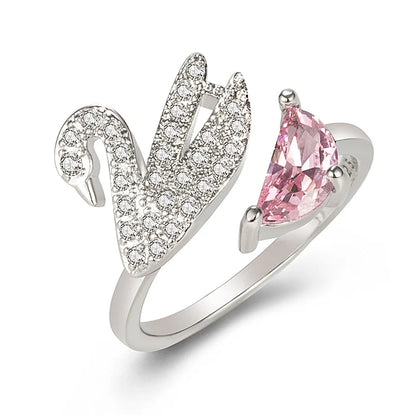Swan Crystal Ring - Rose Gold Adjustable