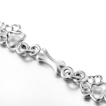 Limited Edition Pure Silver Dog Paw and Bone Charm Bracelet