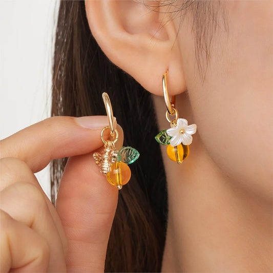 Orange Blossom Bee Circle Earrings
