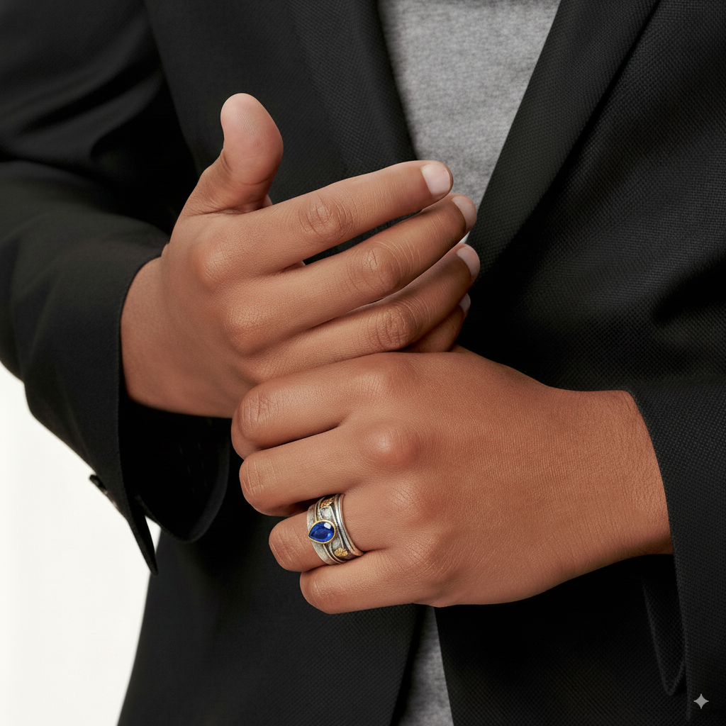 Boho Silver Ring with Blue Stone