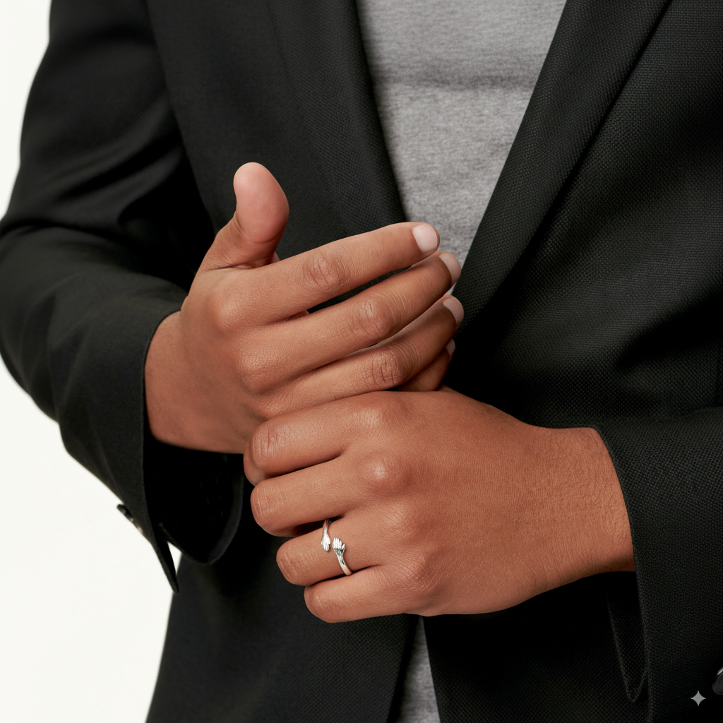 Adjustable silver hug ring