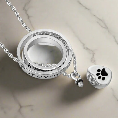 'No Longer by My Side, Always in My Heart' – Stainless Steel Paw Urn Pendant Necklace