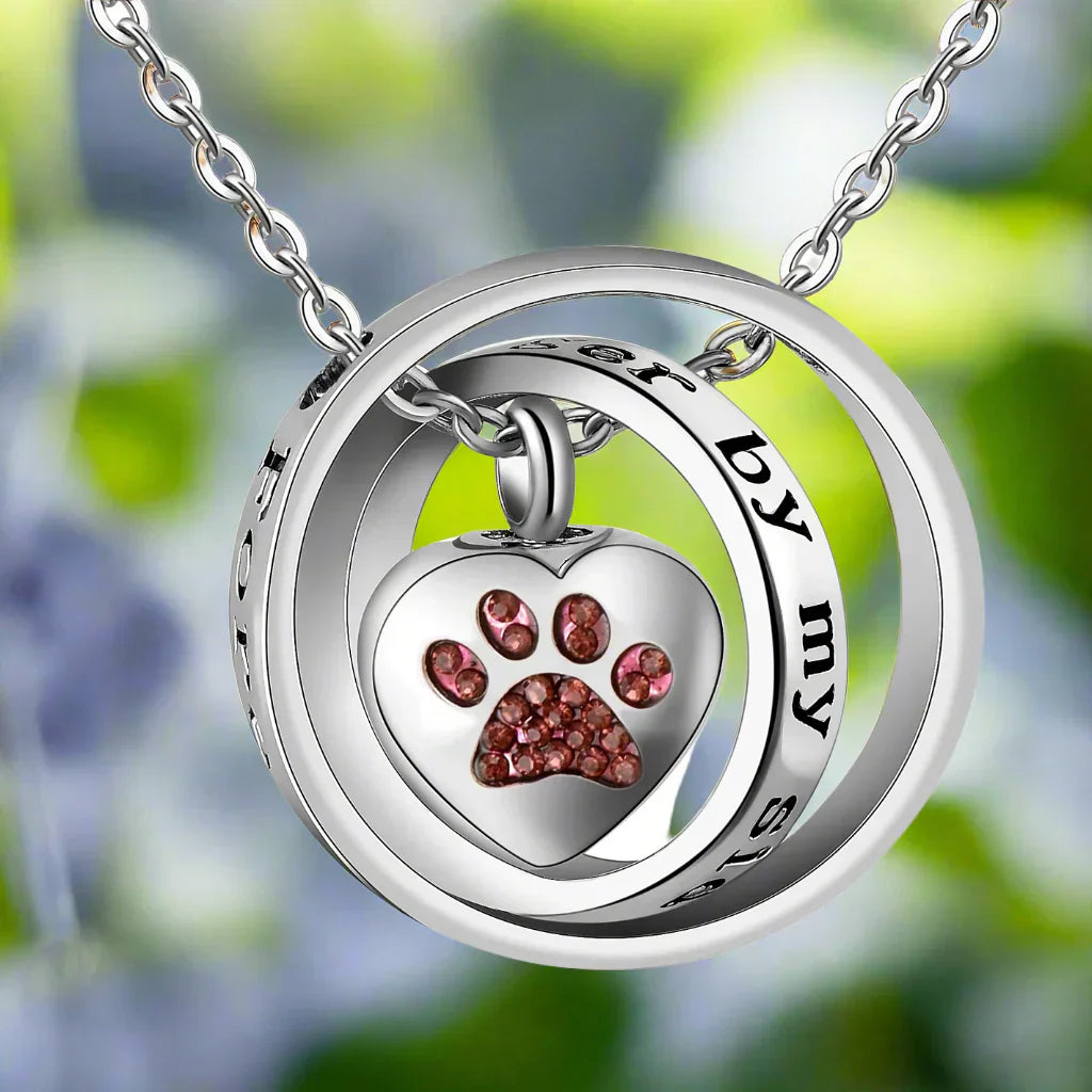 'No Longer by My Side, Always in My Heart' – Stainless Steel Paw Urn Pendant Necklace