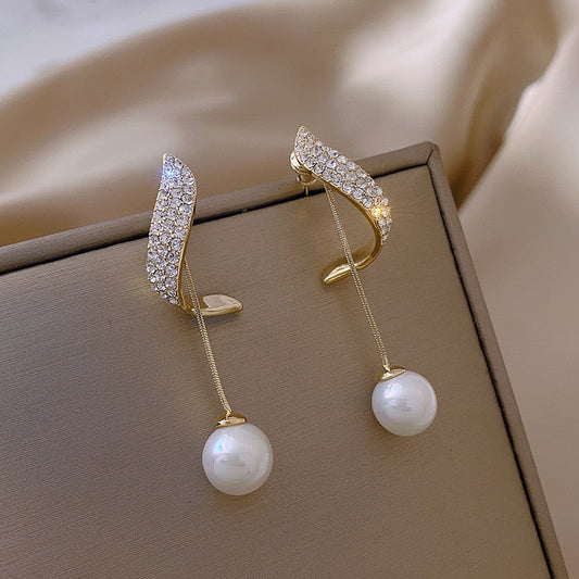 925 silver hanging earrings with pearls and sparkling zircons