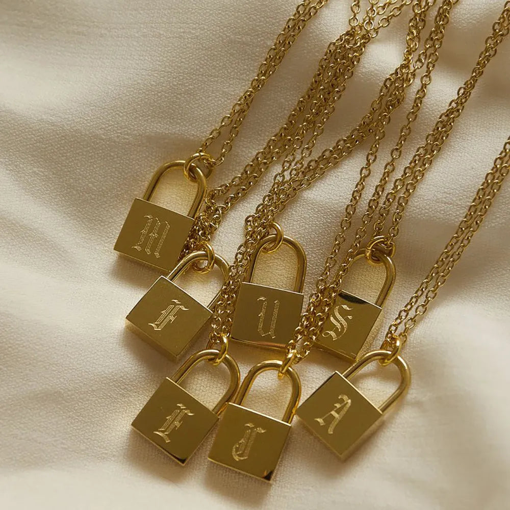 18-carat gold-plated original initial necklace with padlock