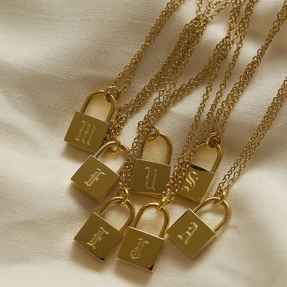 18-carat gold-plated original initial necklace with padlock
