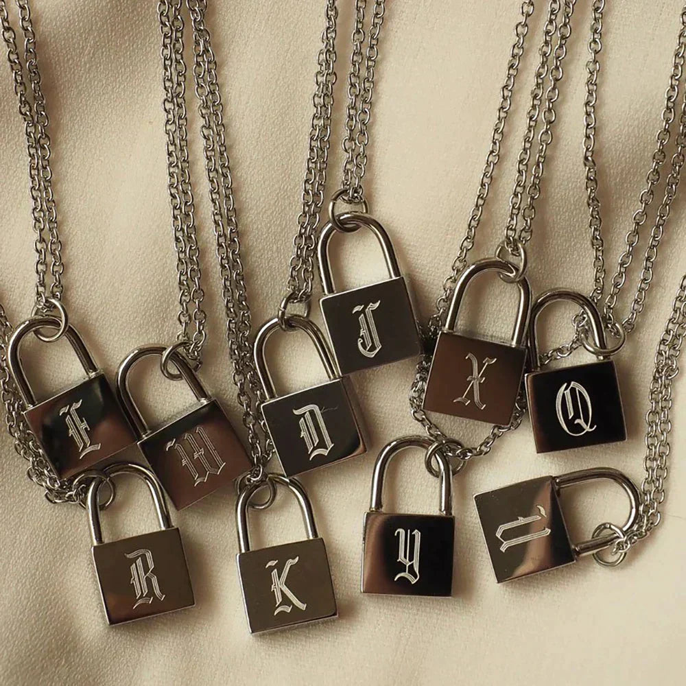 18-carat gold-plated original initial necklace with padlock