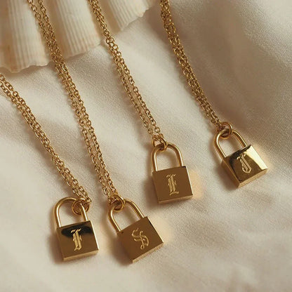18-carat gold-plated original initial necklace with padlock