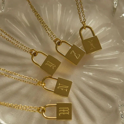 18-carat gold-plated original initial necklace with padlock