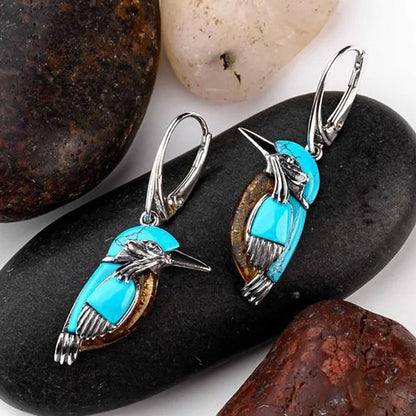 Blue Enamel Hummingbird Earrings