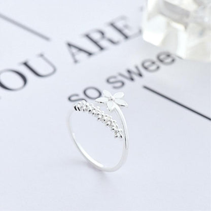 Adjustable Hand-Painted Enamel Wildflower Ring in 925 Silver