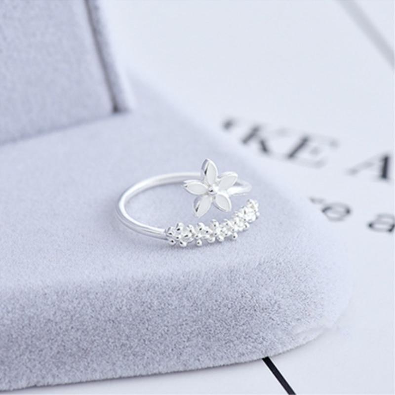 Adjustable Hand-Painted Enamel Wildflower Ring in 925 Silver