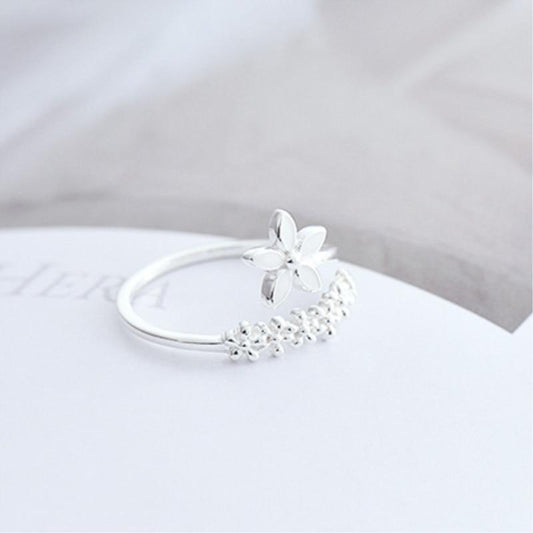 Adjustable Hand-Painted Enamel Wildflower Ring in 925 Silver