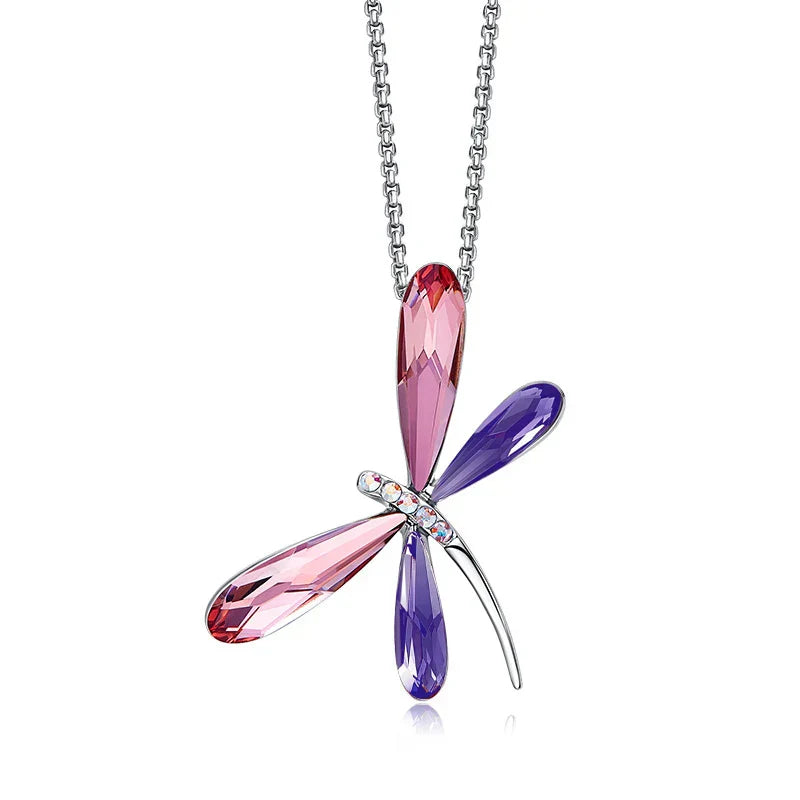 Rose Crystal Dragonfly Pendant Necklace