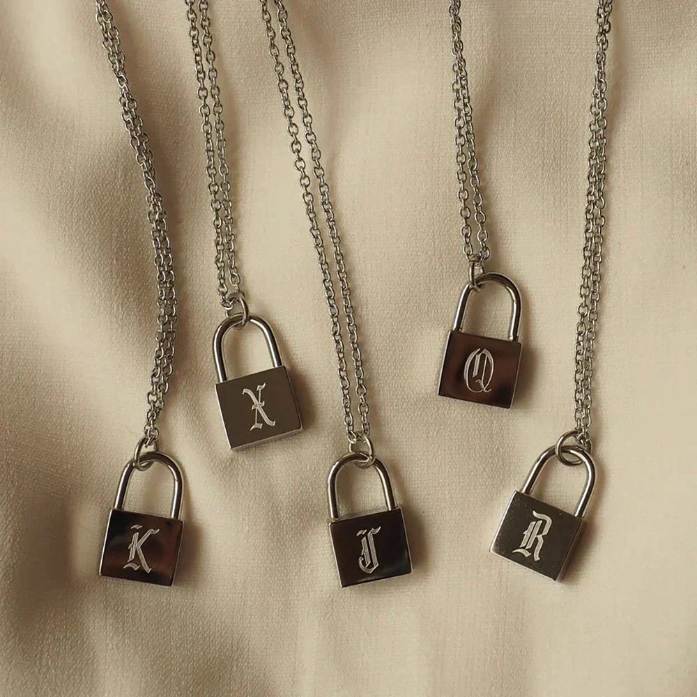18-carat gold-plated original initial necklace with padlock