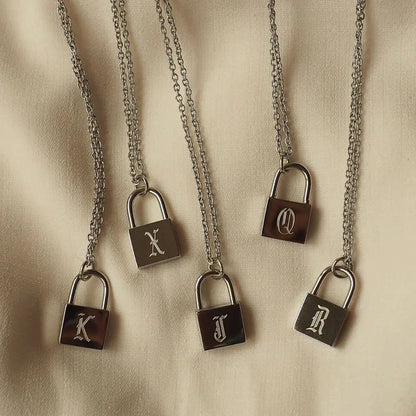 18-carat gold-plated original initial necklace with padlock