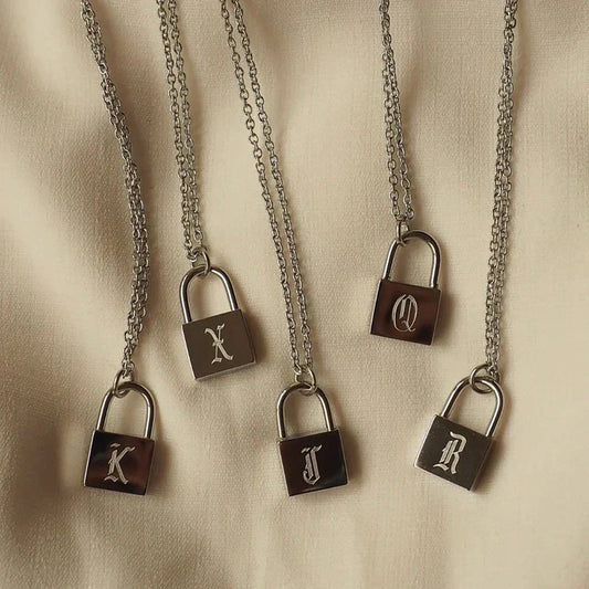 18-carat gold-plated original initial necklace with padlock