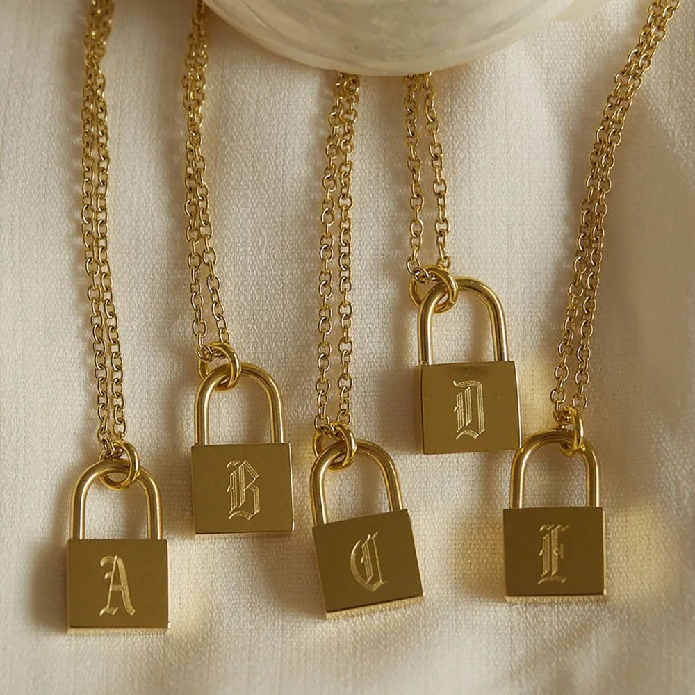 18-carat gold-plated original initial necklace with padlock