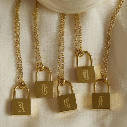 18-carat gold-plated original initial necklace with padlock