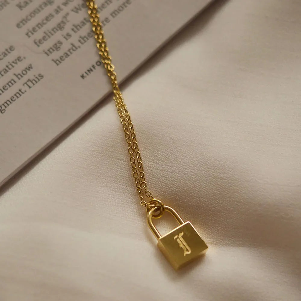 18-carat gold-plated original initial necklace with padlock