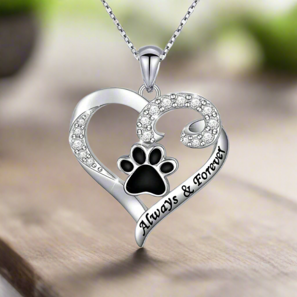 Stainless Steel Dog Paw – Heart Necklace with Zirconia