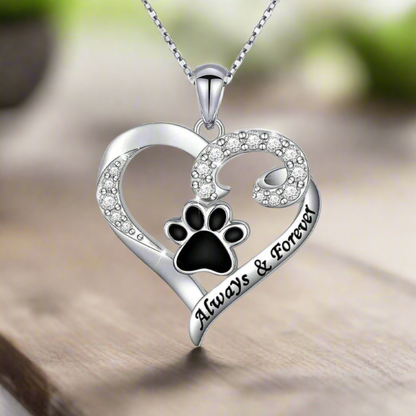 Stainless Steel Dog Paw – Heart Necklace with Zirconia