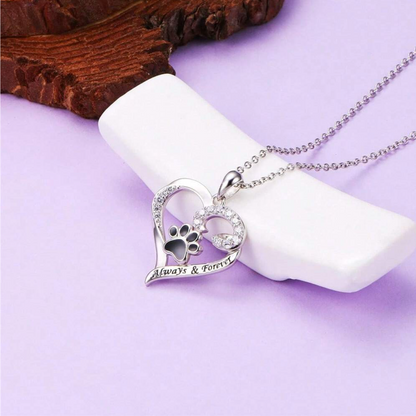 Stainless Steel Dog Paw – Heart Necklace with Zirconia