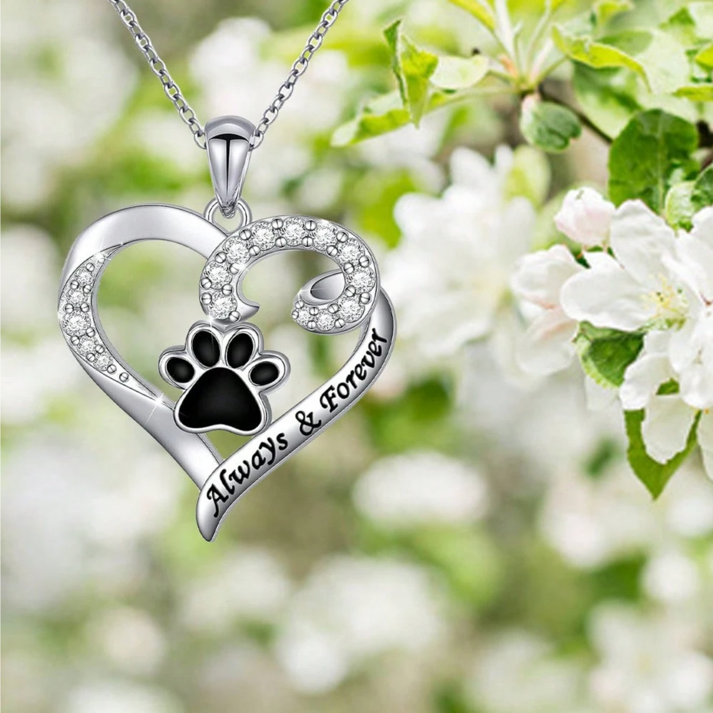 Stainless Steel Dog Paw – Heart Necklace with Zirconia