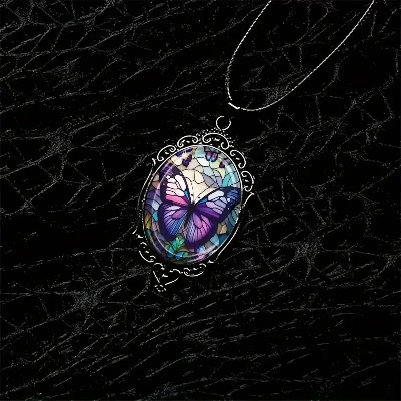 Purple Crystal Butterfly Pendant Necklace