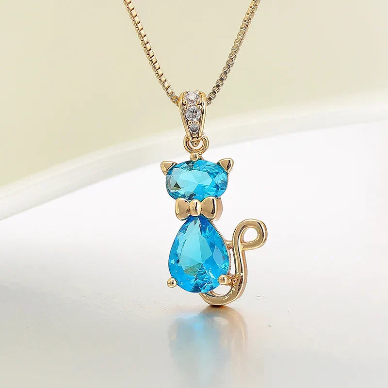 Cat Crystal Pendant Necklace