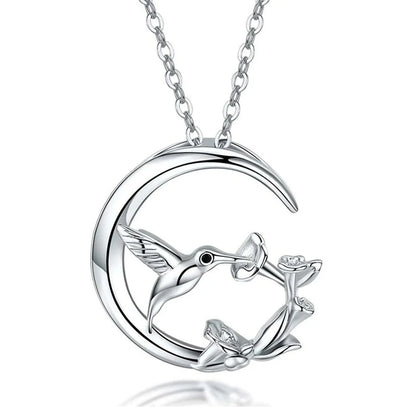 Vintage Silver Moon Bird Pendant Necklace