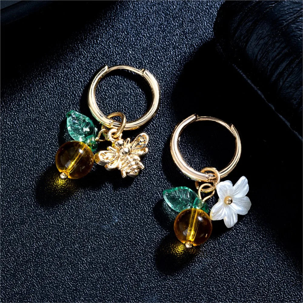 Orange Blossom Bee Circle Earrings
