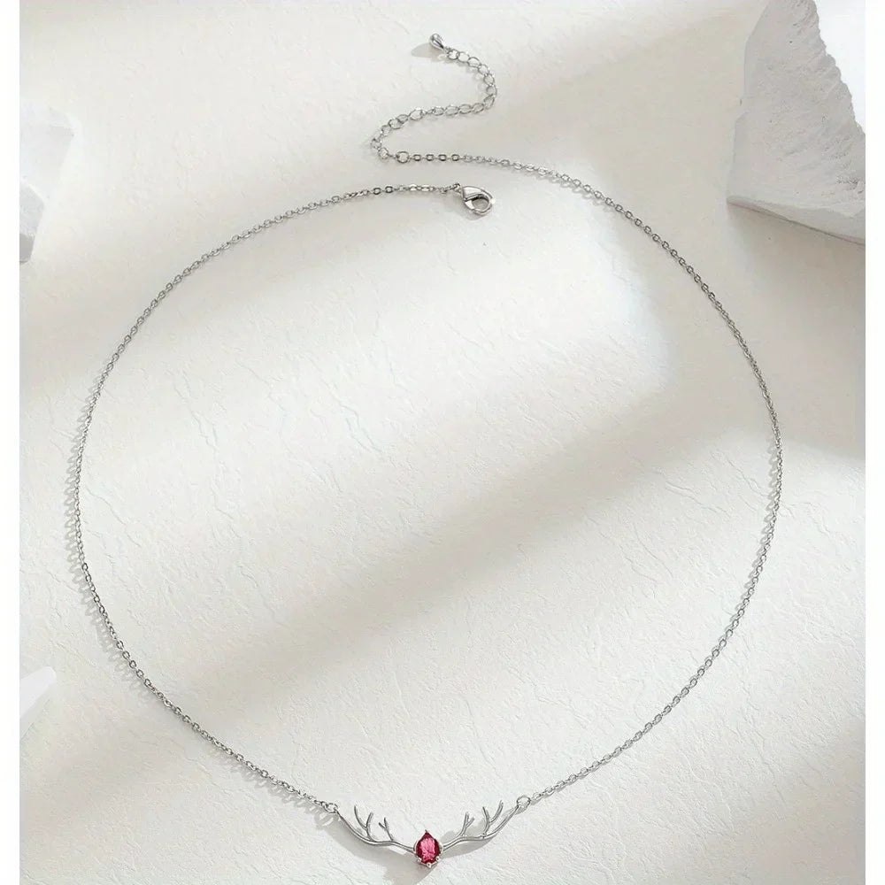 Antler Necklace with Delicate Heart Charm