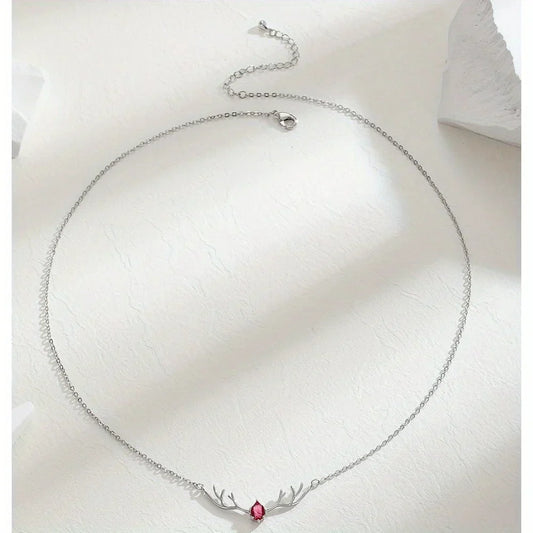 Antler Necklace with Delicate Heart Charm