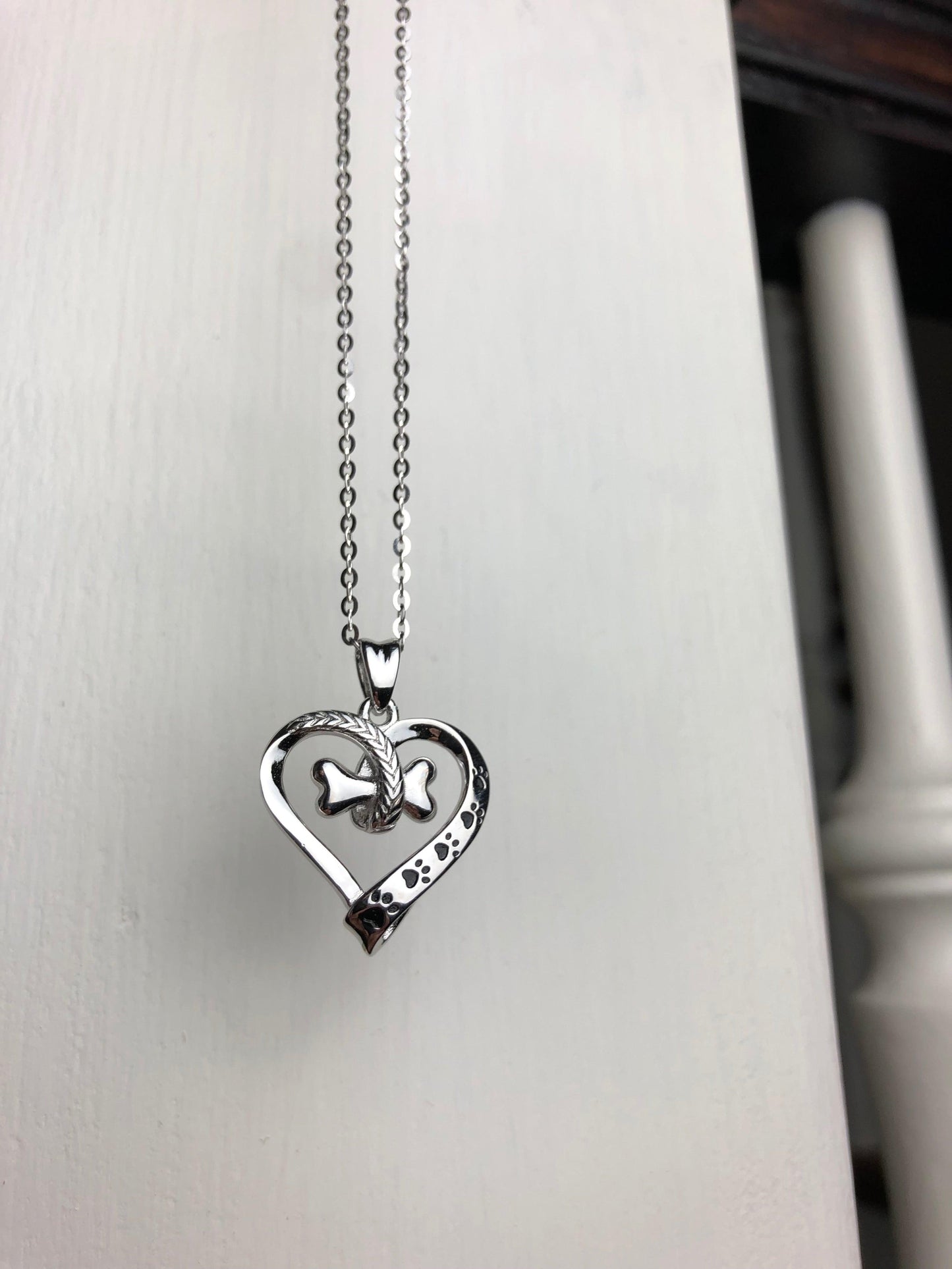 Stainless Steel Dog Paw and Heart Necklace