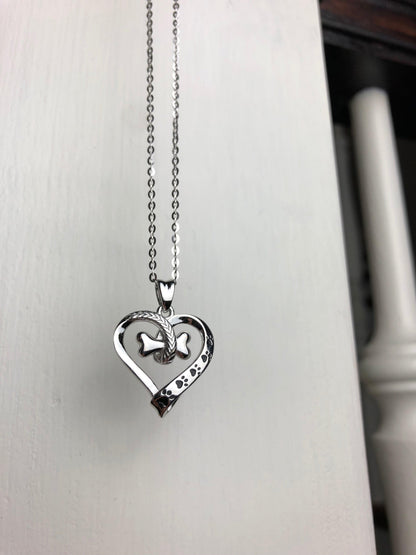 Stainless Steel Dog Paw and Heart Necklace