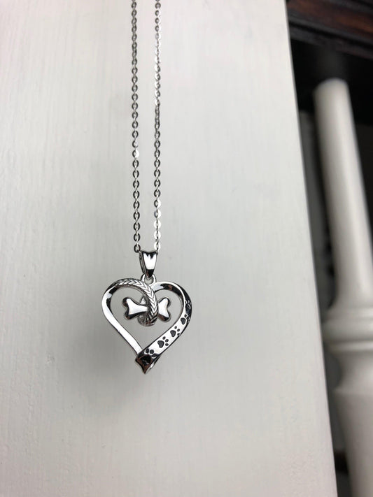 Stainless Steel Dog Paw and Heart Necklace